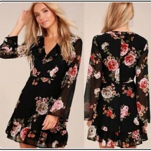 Lulus Alive With Artistry Black Floral Mini Dress L
